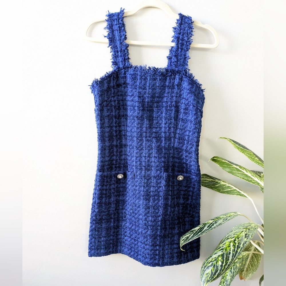 Zara Blue Tweed Pinafore Mini Dress
